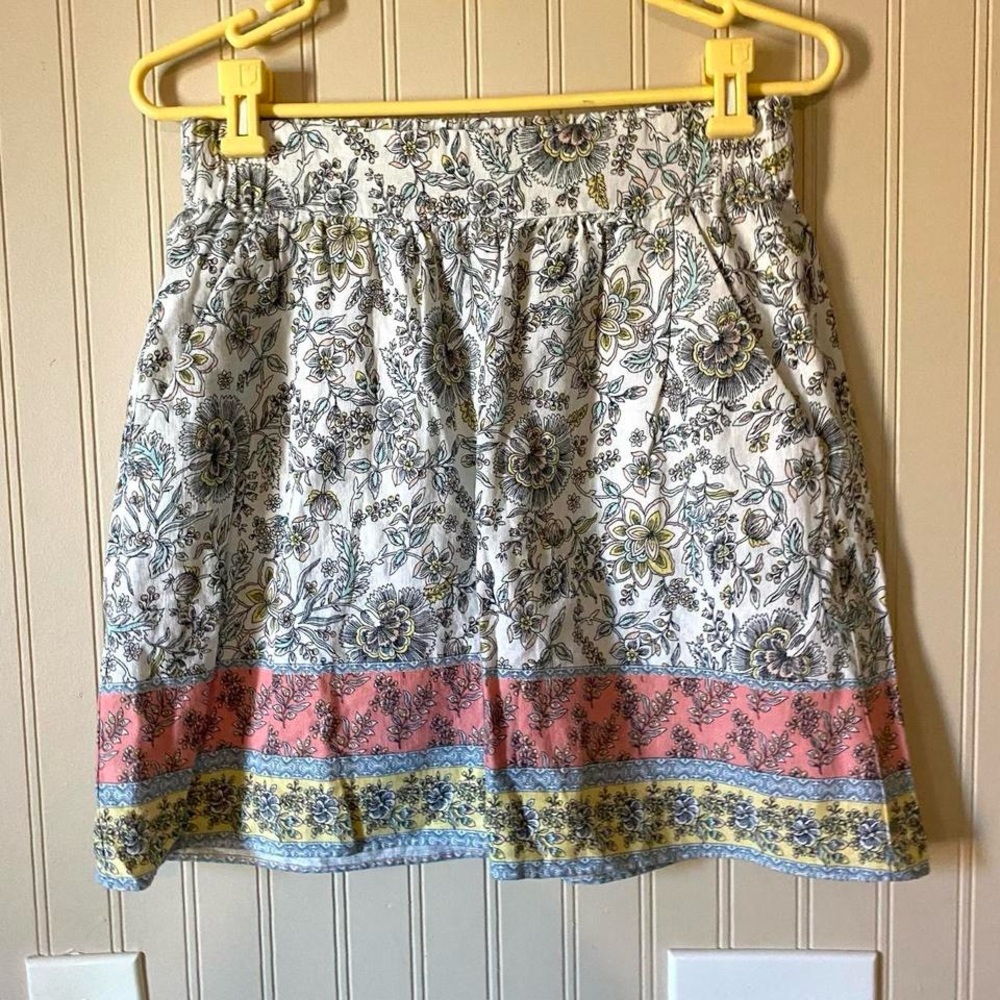 LOFT Floral Mini Skirt with Pink and Yellow Hem